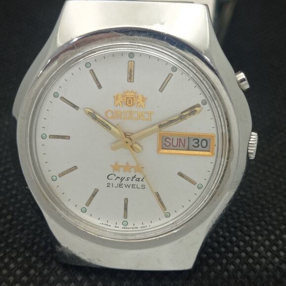 Vintage 1982 Orient Automatic Mens Silver Watch W/daydate & Gold accents - Picture 3 of 8